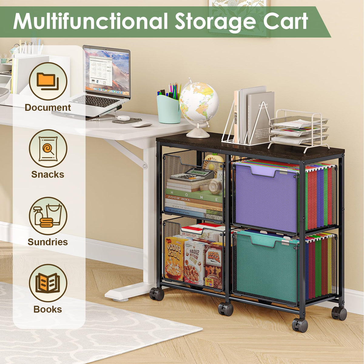 Black 4 Drawer Mobile File Cabinet R93332
