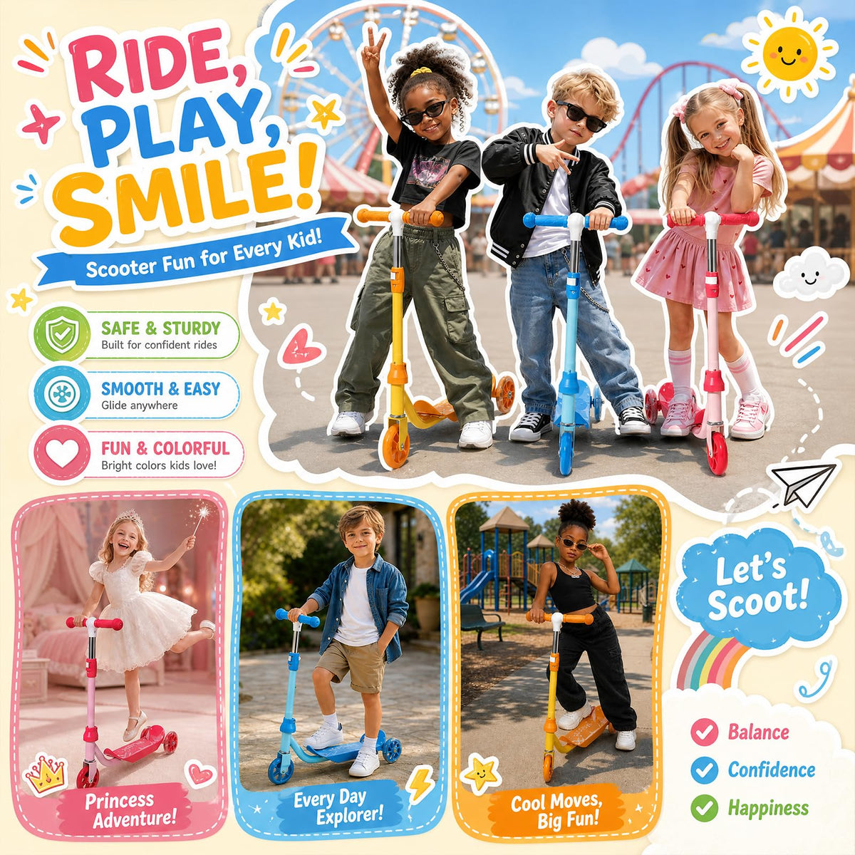 3 Wheel Kids Scooter with LED Light-Up Wheels D4498