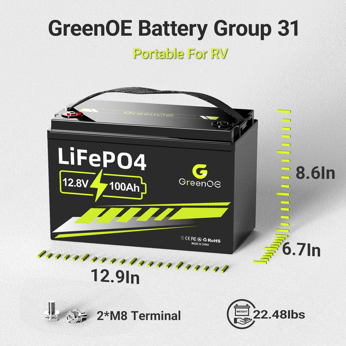 12V 100Ah LiFePO4 Deep Cycle Battery F22376
