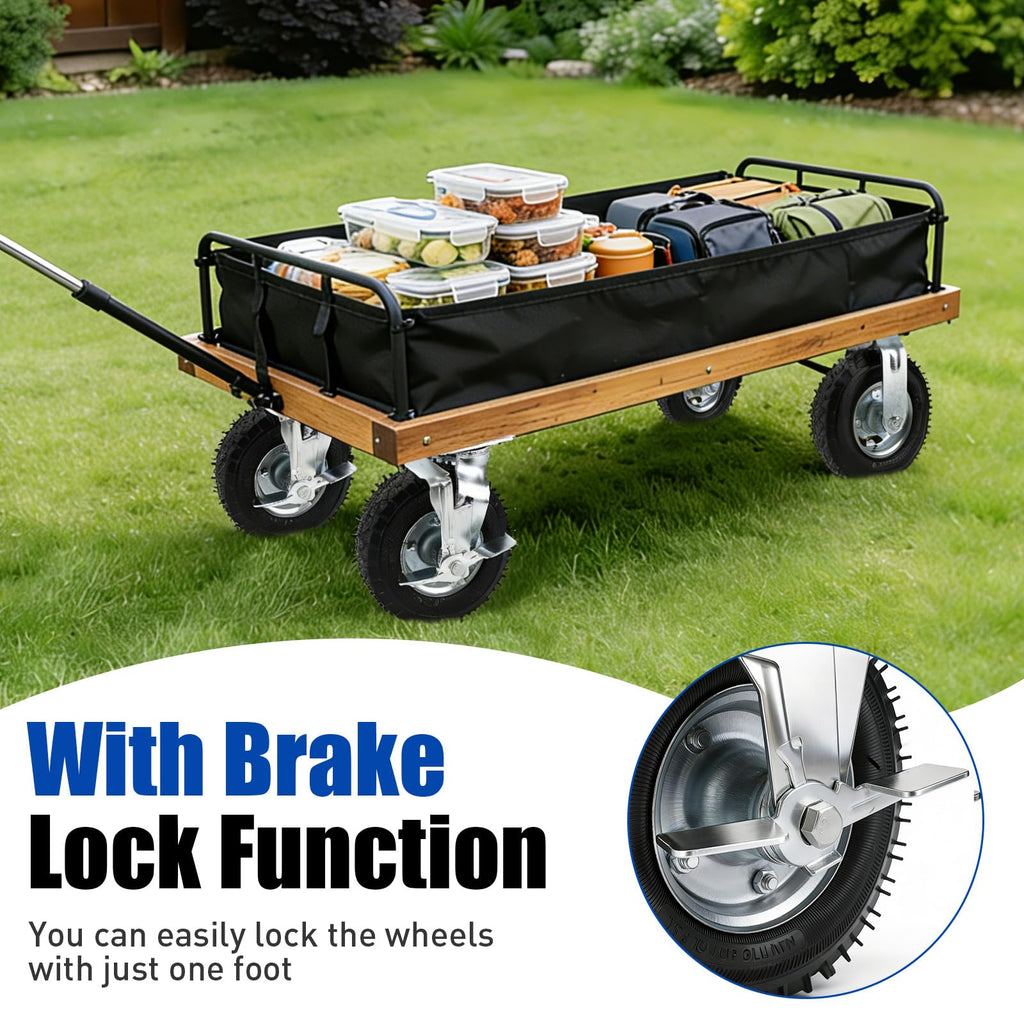 8 Inch Heavy Duty Pneumatic Caster Wheels with Brake, 1000 lbs Capacity, Set of 4 X92362