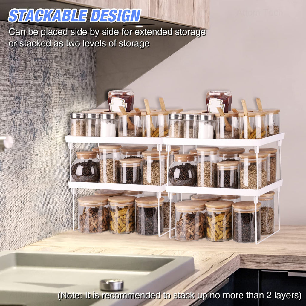 4-Pack Stackable Plastic Kitchen Storage Shelf Foldable Rack White U371