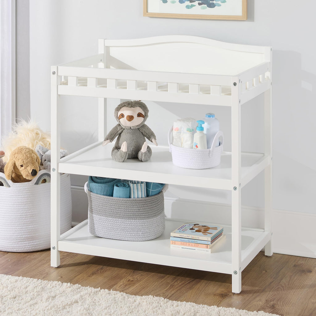 White Baby Changing Table with Pad & Storage Shelves S35611