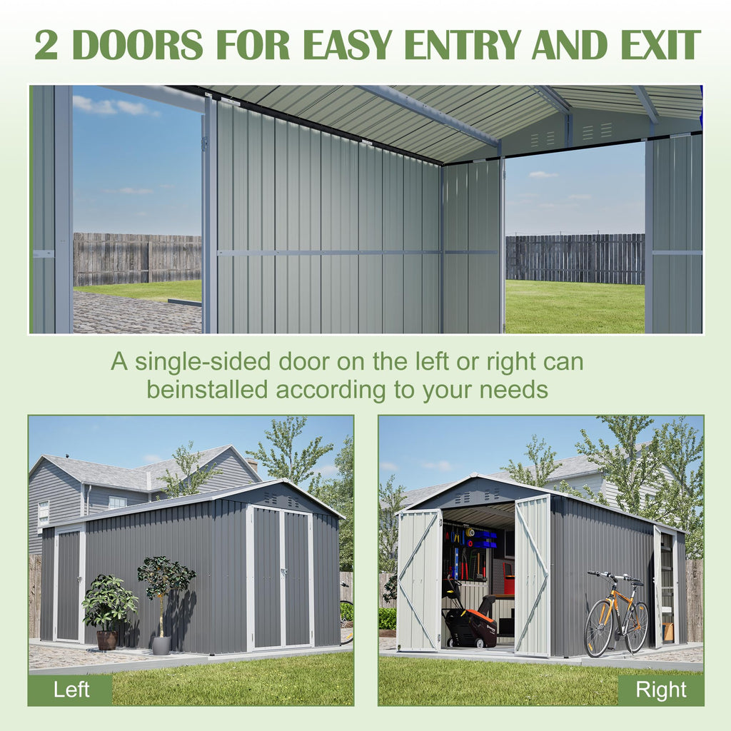 12x8 FT Galvanized Steel Storage Shed with Lockable Doors D3694