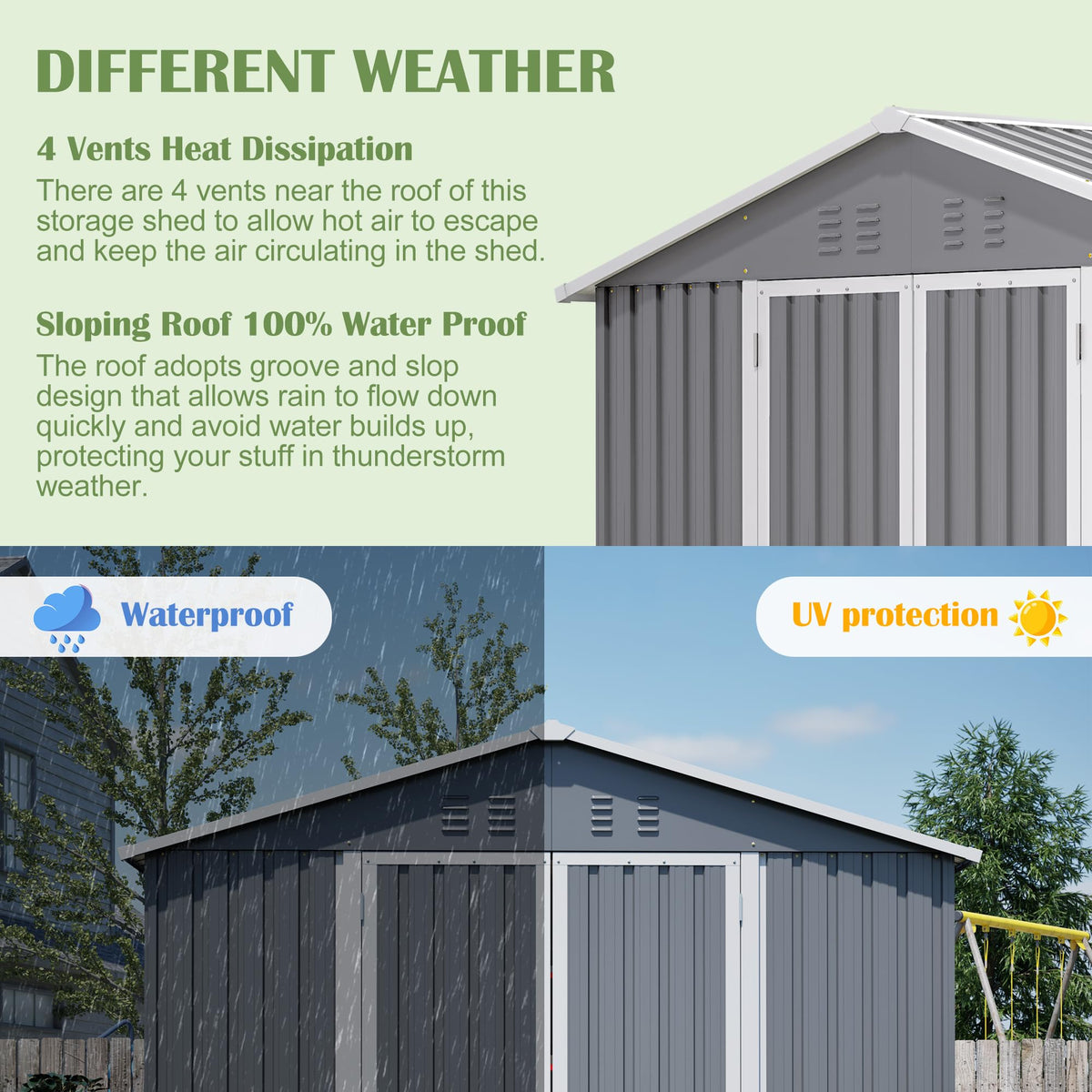 12x8 FT Galvanized Steel Storage Shed with Lockable Doors D3694