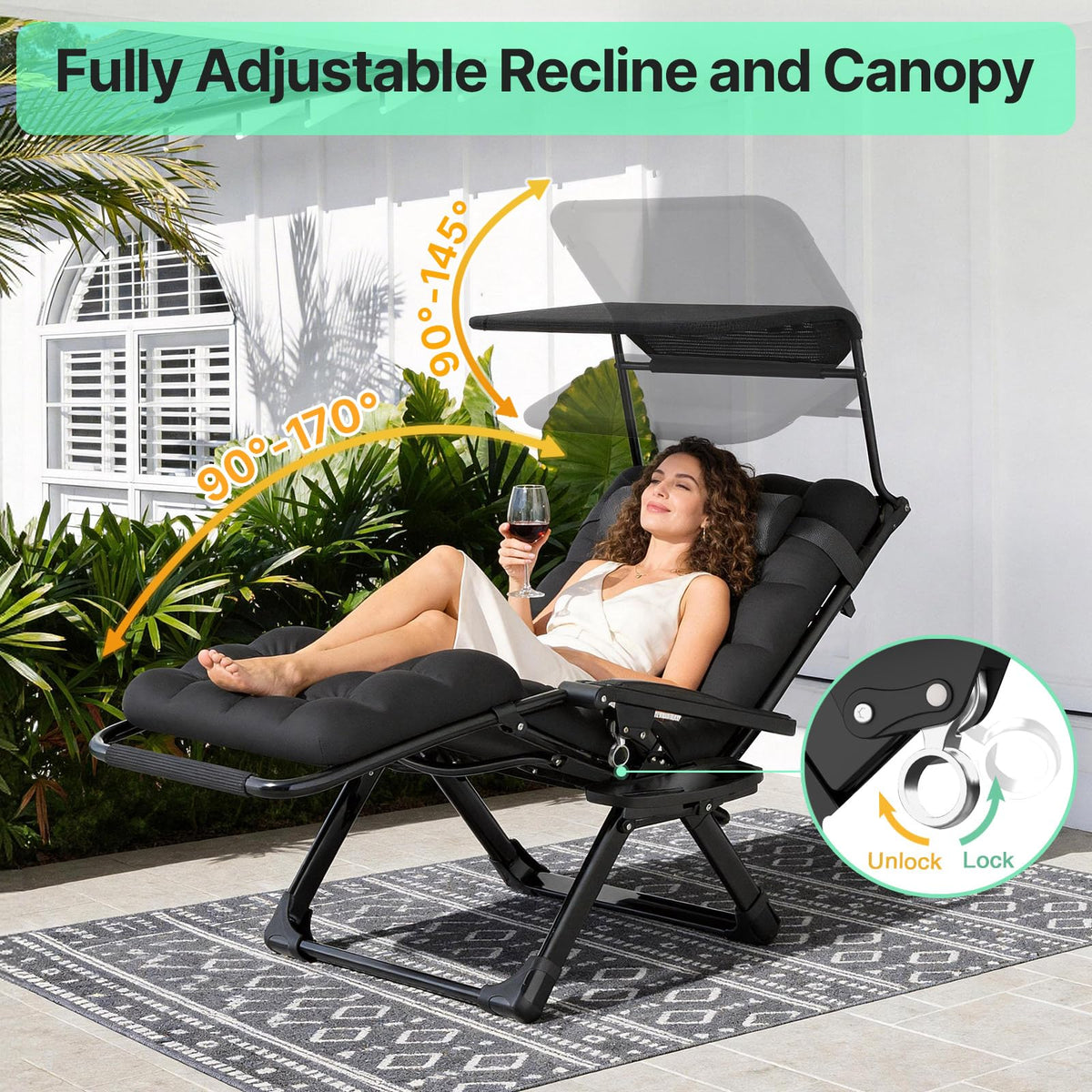 Zero Gravity Reclining Camping Chair with Canopy W7766