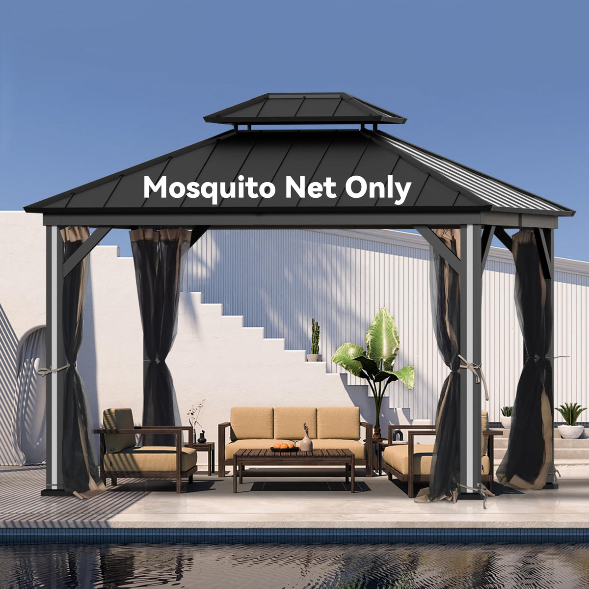 Outdoor Gazebo Mosquito Netting Replacement 4-Panel Sidewalls 11' x 13' P48405