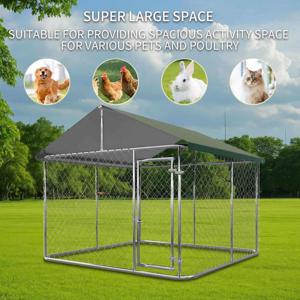Large Outdoor Dog Kennel with Roof, Heavy Duty Galvanized Steel, 10'x10' Lockable L231