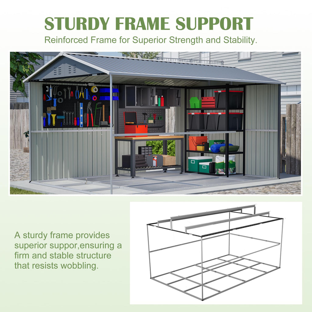 12x8 FT Galvanized Steel Storage Shed with Lockable Doors D3694
