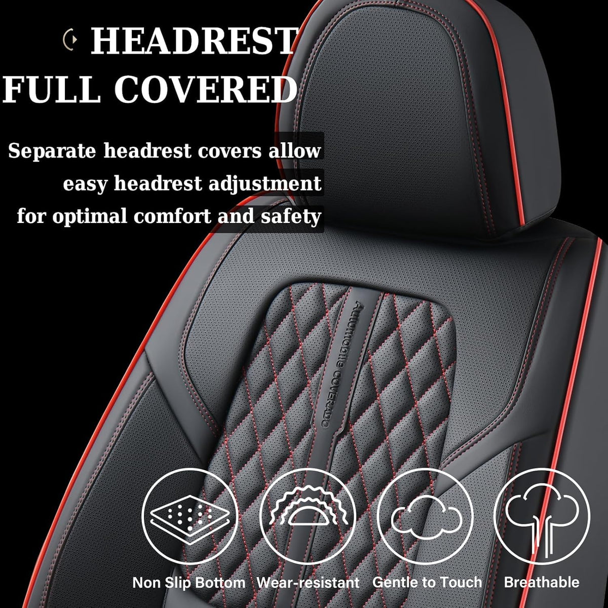Black Nappa Leather Car Seat Covers Full Set S1715