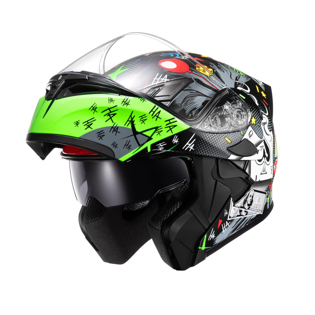 Motorcycle Dual Visor Flip up Modular Full Face Helmet W14352