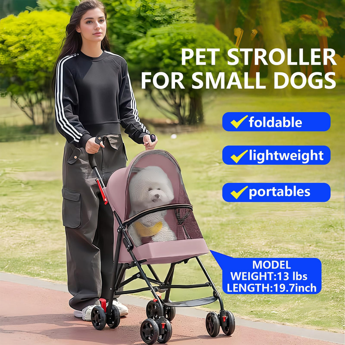 Foldable Lightweight Cat Stroller Pink L863647