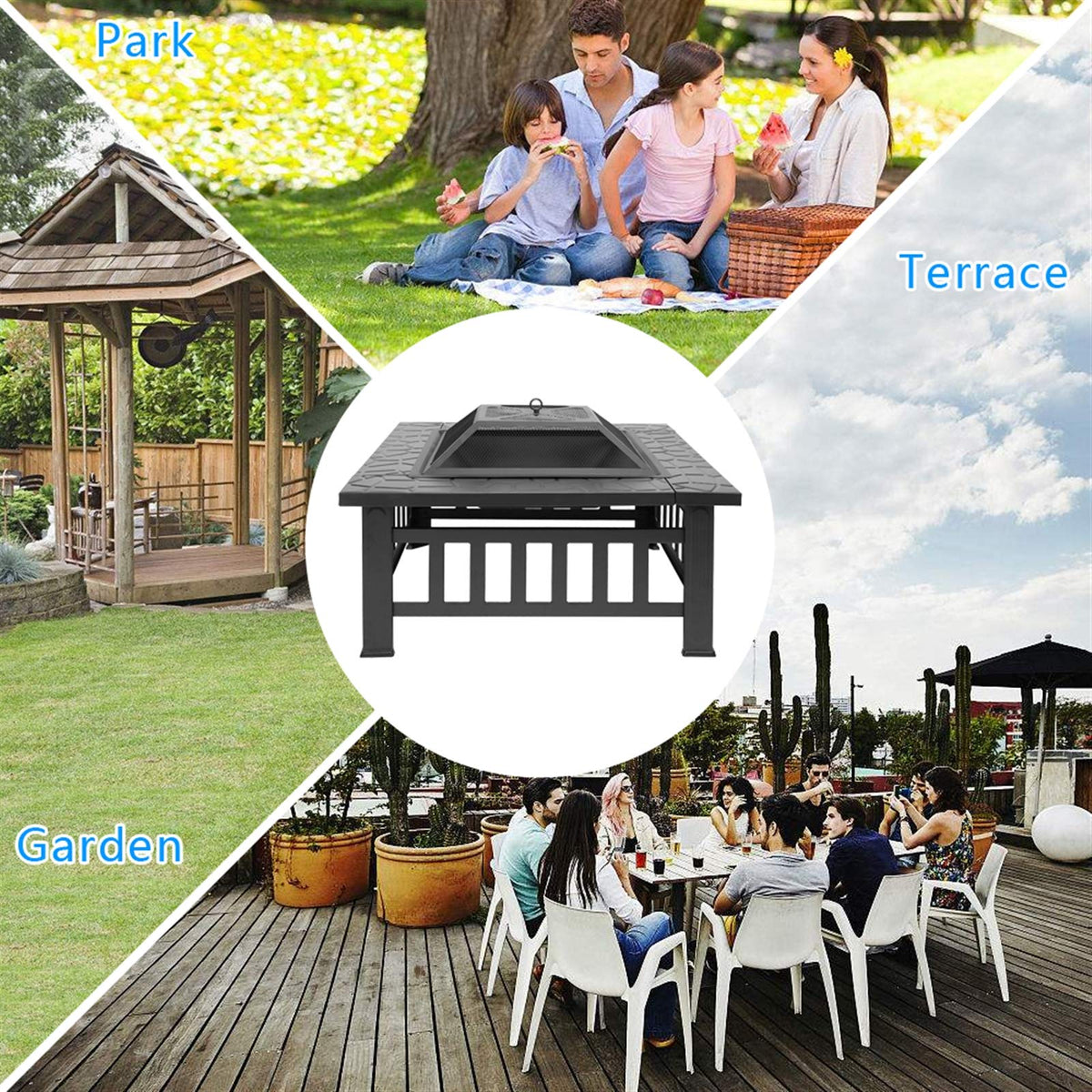 32 Inch Black Metal Wood Burning Fire Pit R71039
