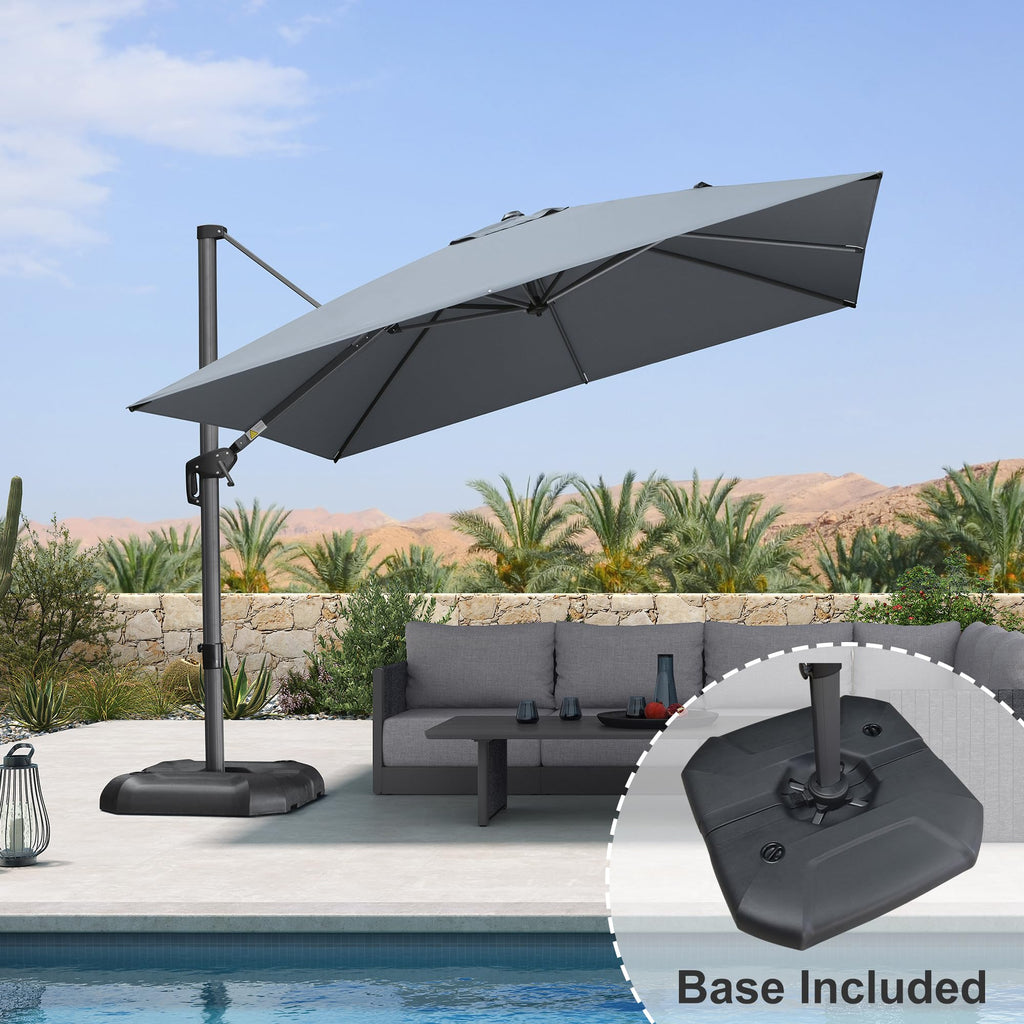Light Grey Patio Umbrella with Base 10' x 10' E3749