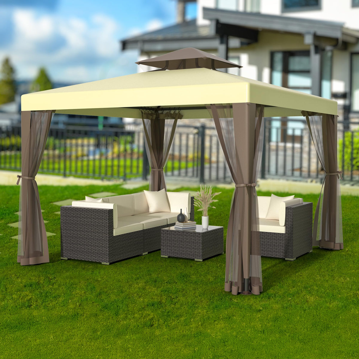 10'x10' Waterproof UV-Resistant 2-Tier Canopy Tent with Mosquito Netting L10420