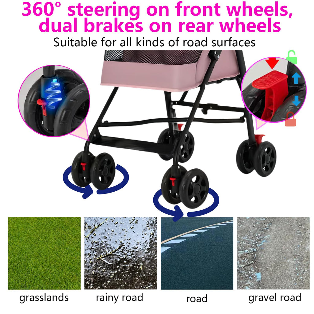 Foldable Lightweight Cat Stroller Pink L863647