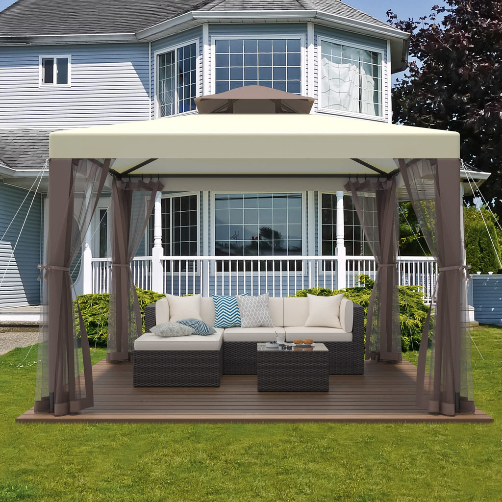 10'x10' Waterproof UV-Resistant 2-Tier Canopy Tent with Mosquito Netting L10420