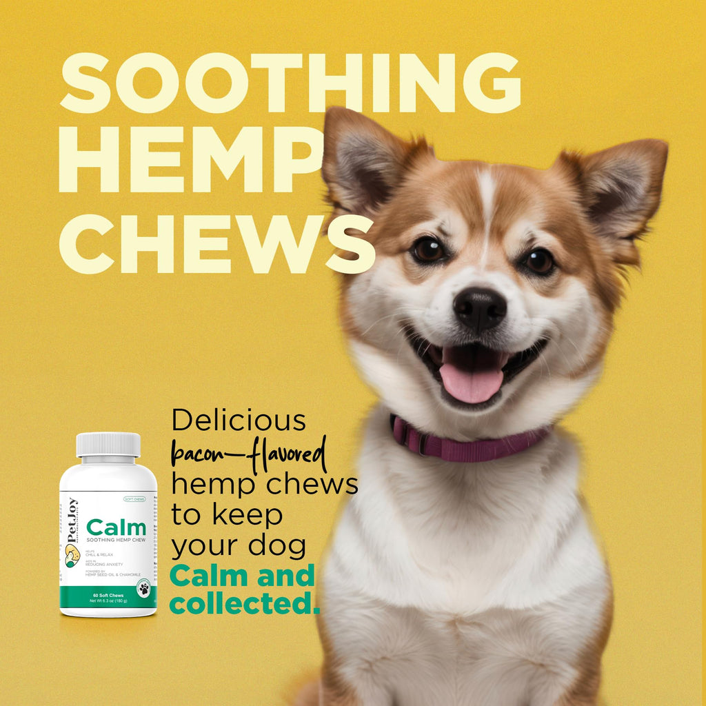 Hemp Calming Chews for Dogs with Chamomile 60 Bacon Treats Q91258