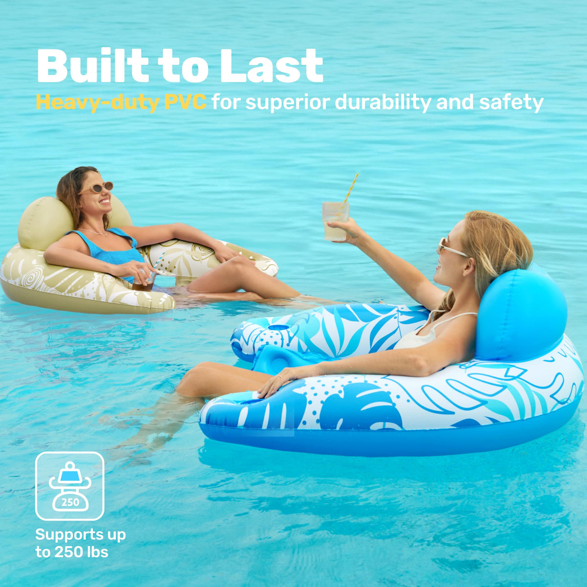 Inflatable Pool Chairs with Cup Holders, 4 Pack M8274