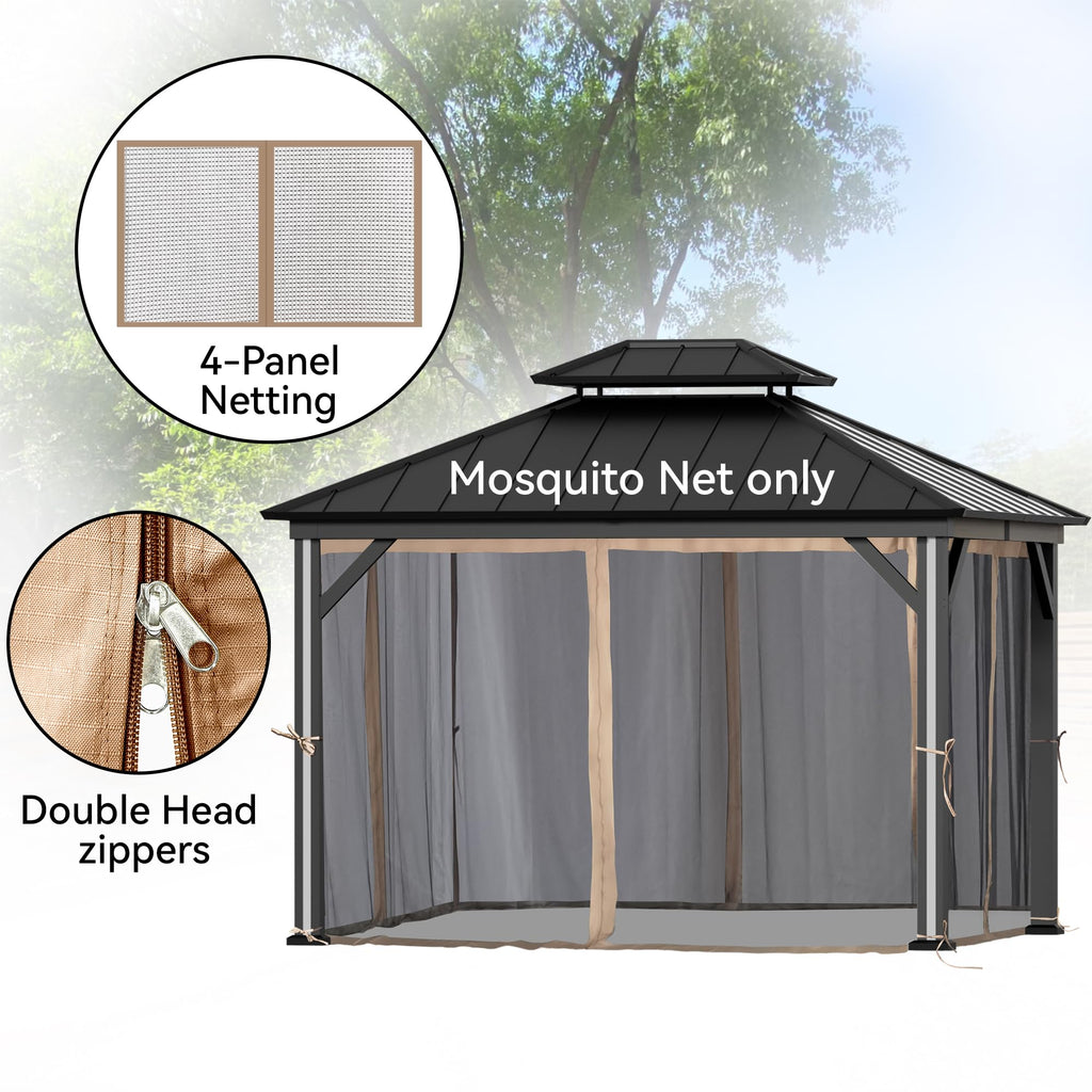 Outdoor Gazebo Mosquito Netting Replacement 4-Panel Sidewalls 11' x 13' P48405