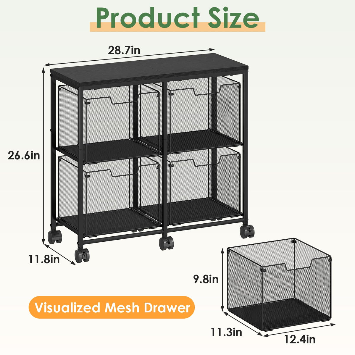 Black 4 Drawer Mobile File Cabinet R93332