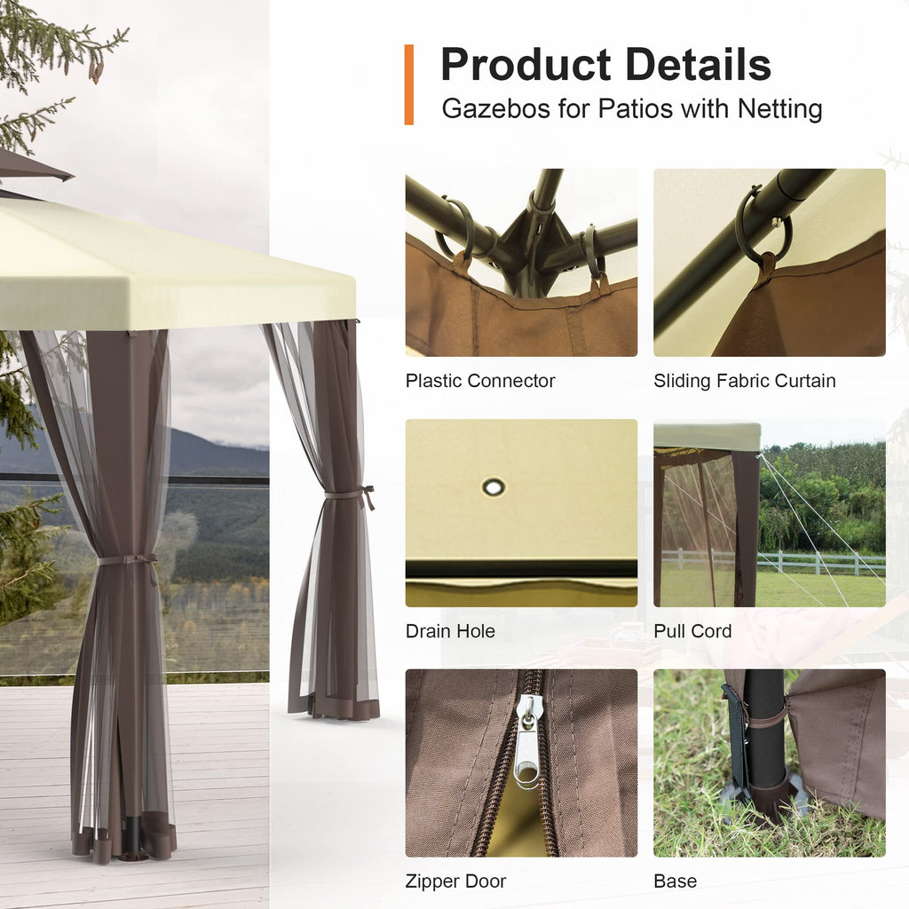 10'x10' Waterproof UV-Resistant 2-Tier Canopy Tent with Mosquito Netting L10420