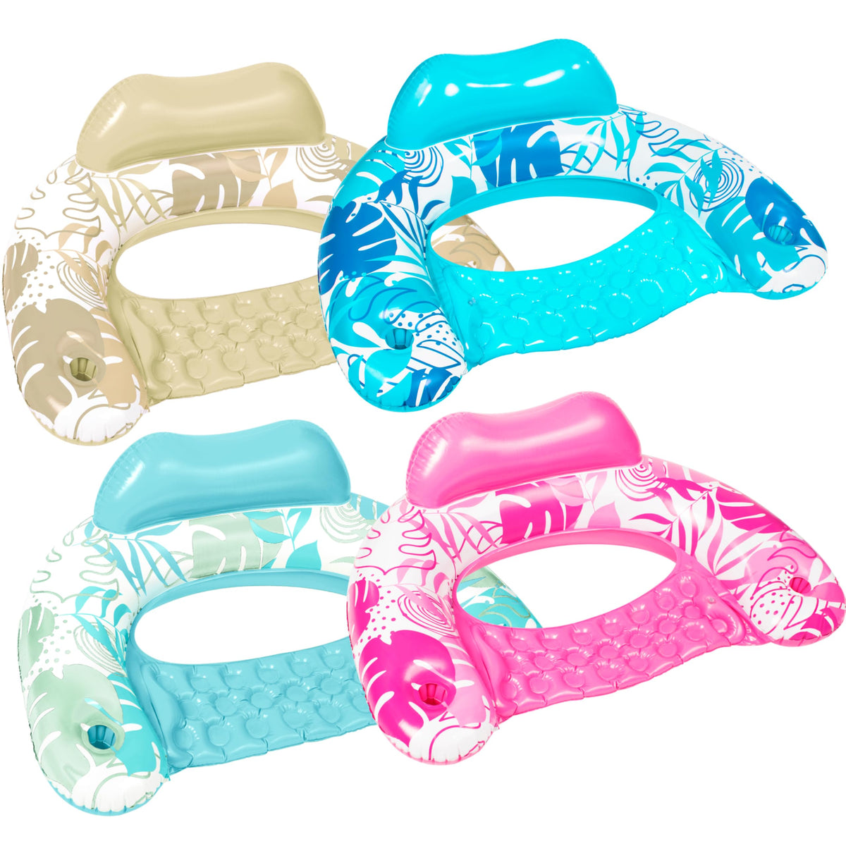 Inflatable Pool Chairs with Cup Holders, 4 Pack M8274