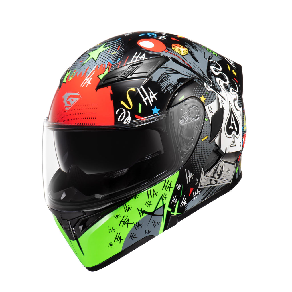 Motorcycle Dual Visor Flip up Modular Full Face Helmet W14352
