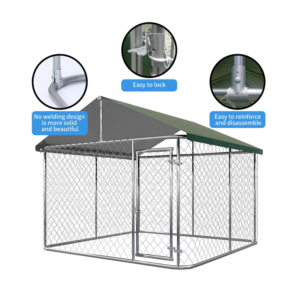 Large Outdoor Dog Kennel with Roof, Heavy Duty Galvanized Steel, 10'x10' Lockable L231