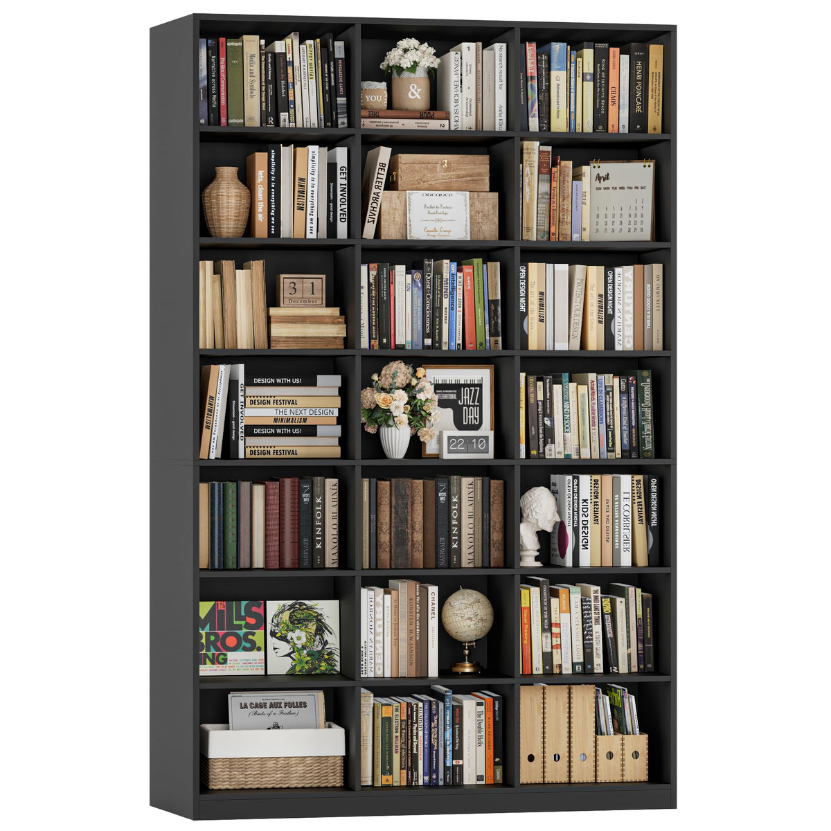 86" Triple Wide Black Bookshelf and Bookcase H364