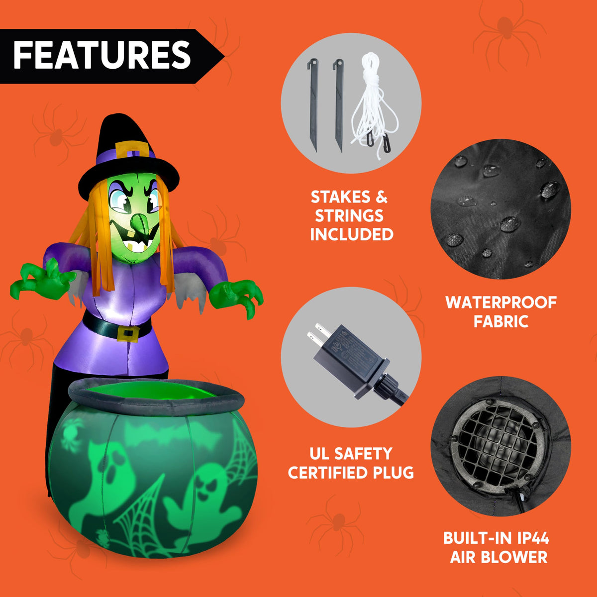 6 Ft Halloween Inflatable Witch and Cauldron Decoration with Green Ghost Light R4670