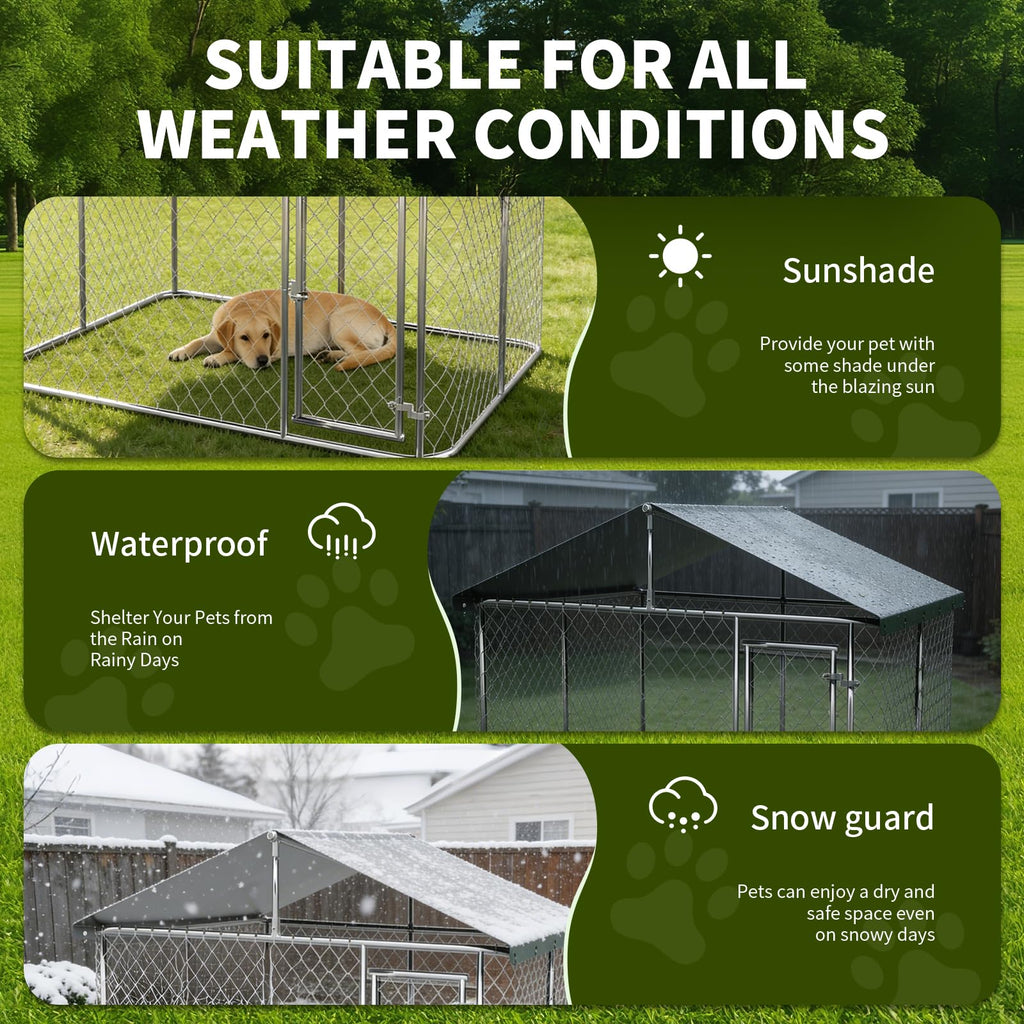 Large Outdoor Dog Kennel with Roof, Heavy Duty Galvanized Steel, 10'x10' Lockable L231