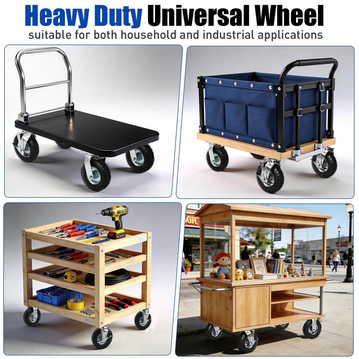 8 Inch Heavy Duty Pneumatic Caster Wheels with Brake, 1000 lbs Capacity, Set of 4 X92362