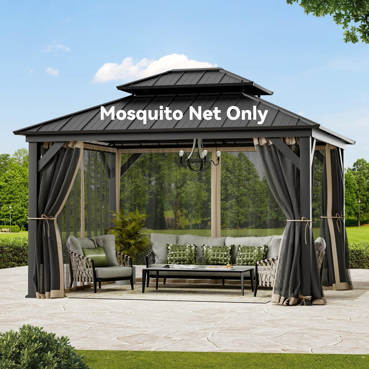 Outdoor Gazebo Mosquito Netting Replacement 4-Panel Sidewalls 11' x 13' P48405