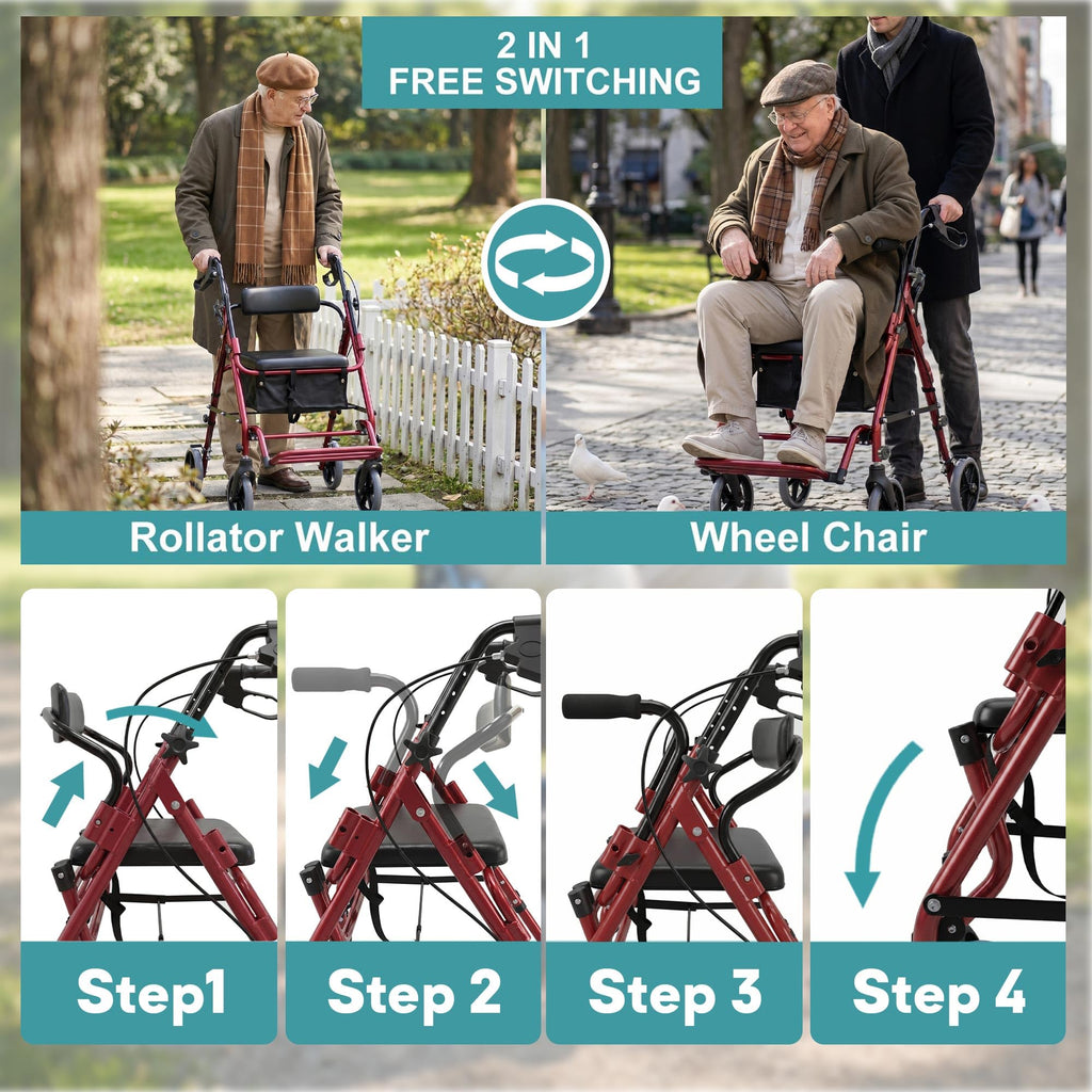 2-in-1 Rollator Walker with Seat B4292