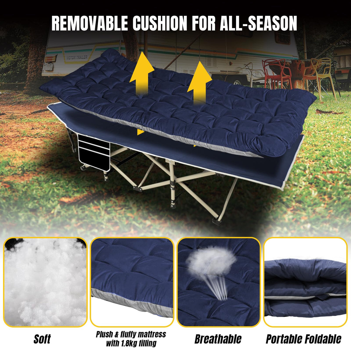 Folding Camping Cot with Removable Mattress and Carry Bag B414868