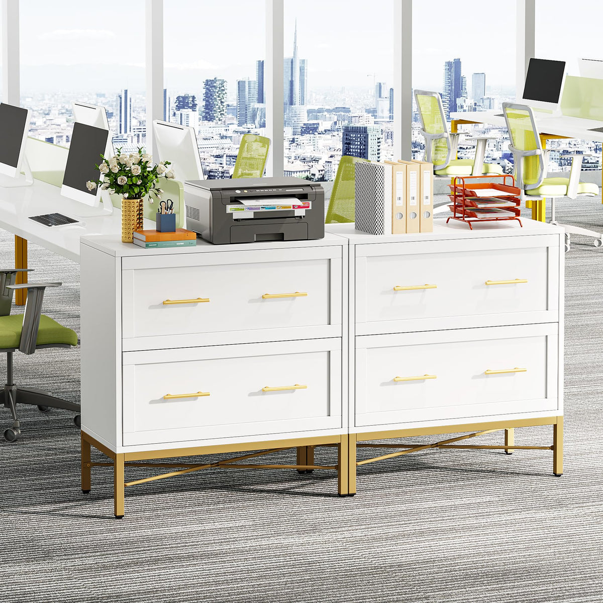 White 2 Drawer Wood File Cabinet Y6577
