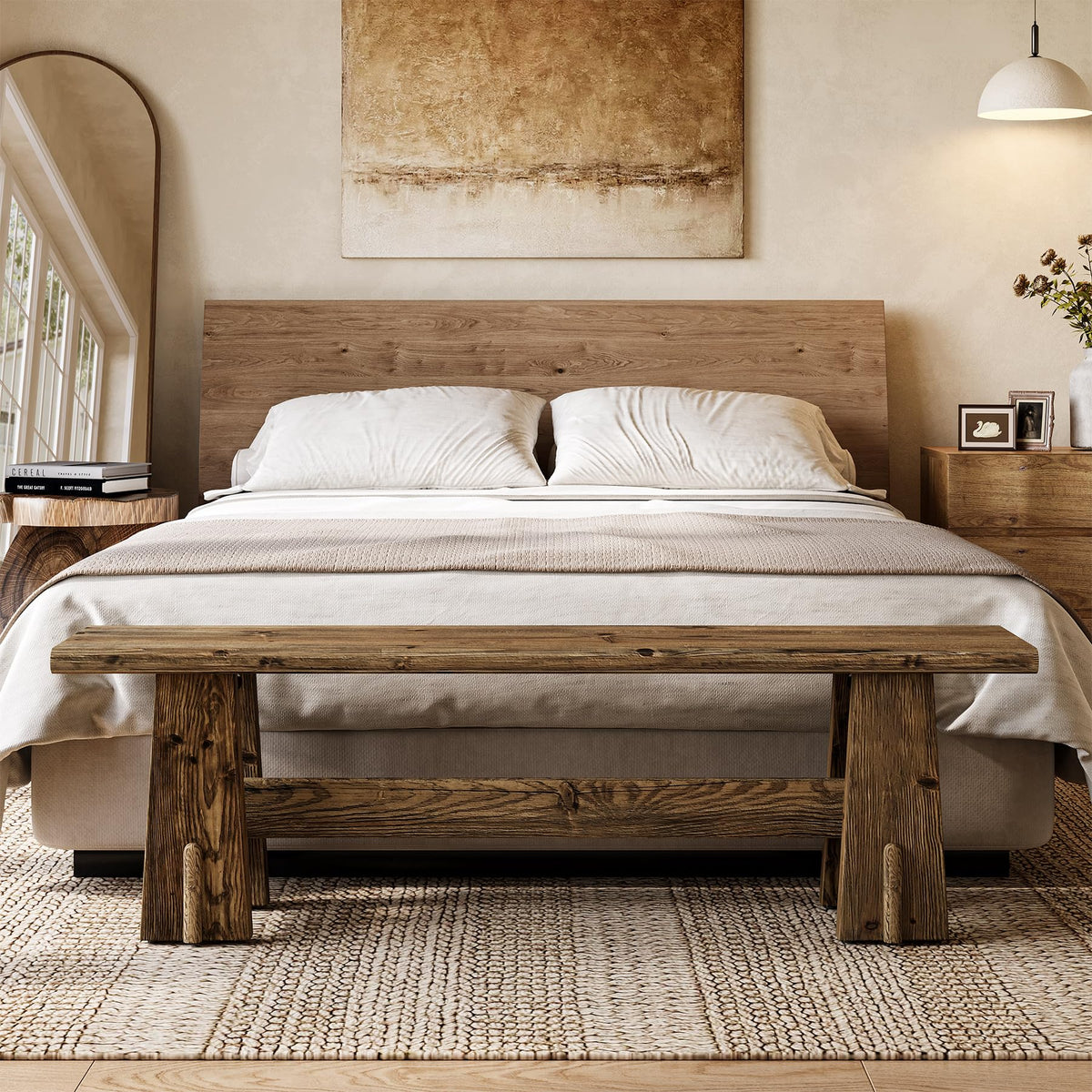 59" Solid Wood Bench S745