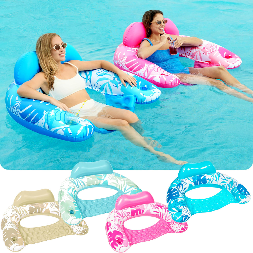 Inflatable Pool Chairs with Cup Holders, 4 Pack M8274