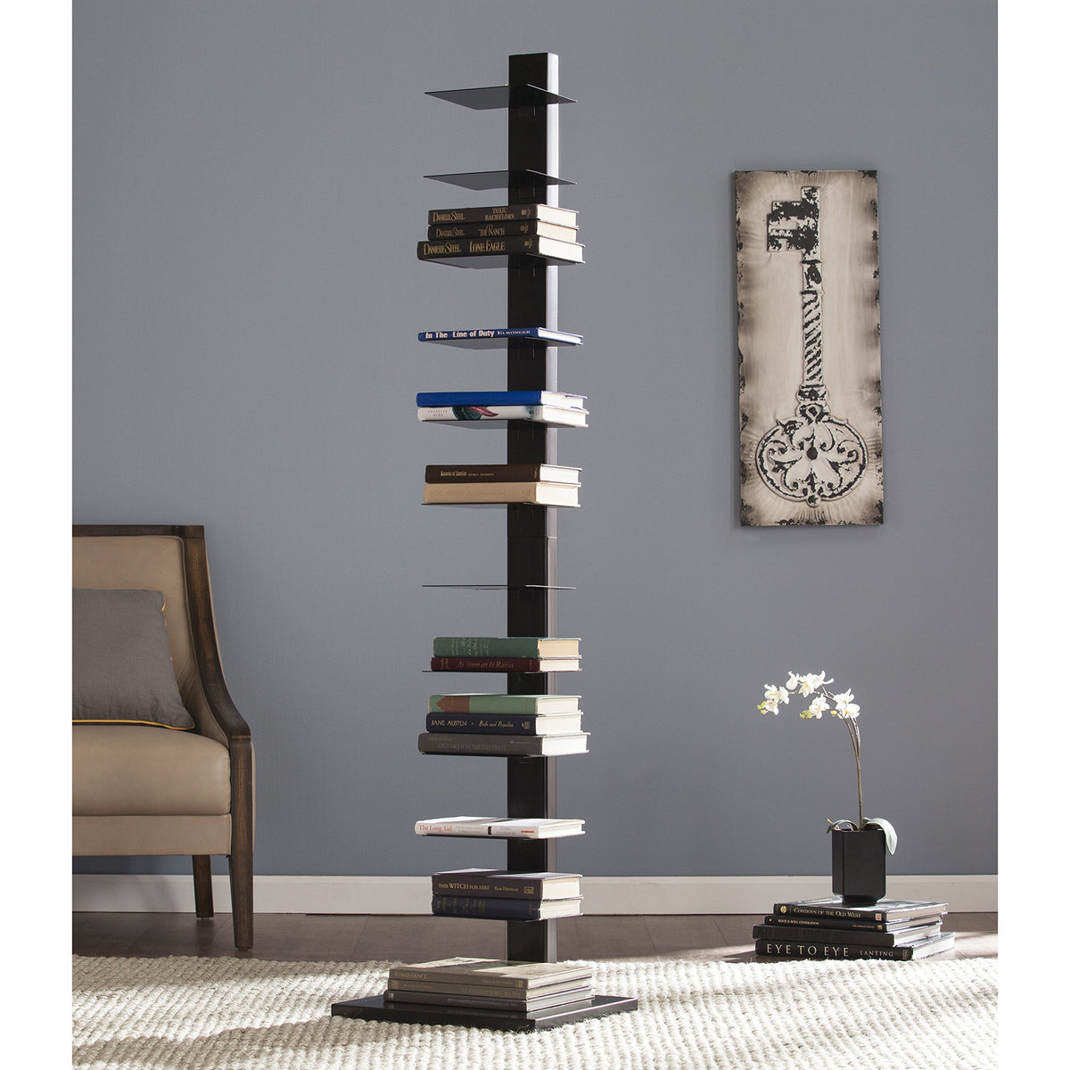 Black 12 Shelf Metal Book Tower H554166