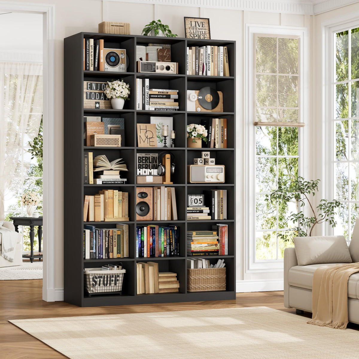 86" Triple Wide Black Bookshelf and Bookcase H364
