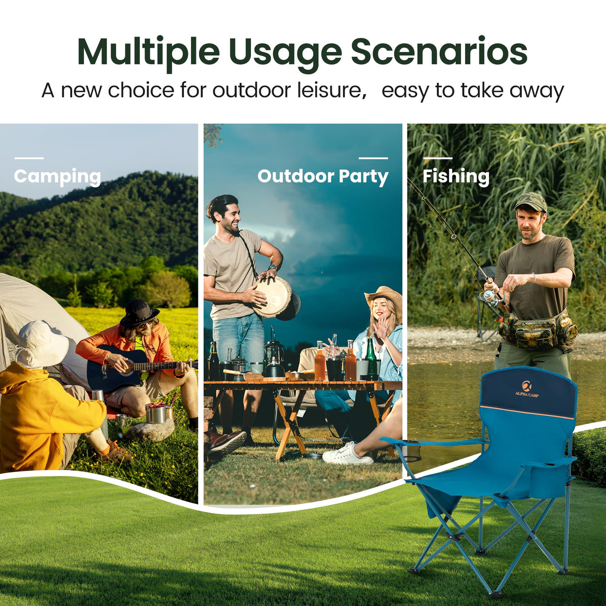 2 Pack Portable Camping Chair Blue V78983