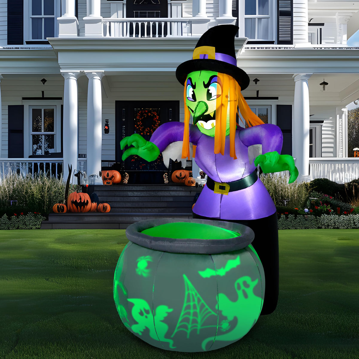 6 Ft Halloween Inflatable Witch and Cauldron Decoration with Green Ghost Light R4670