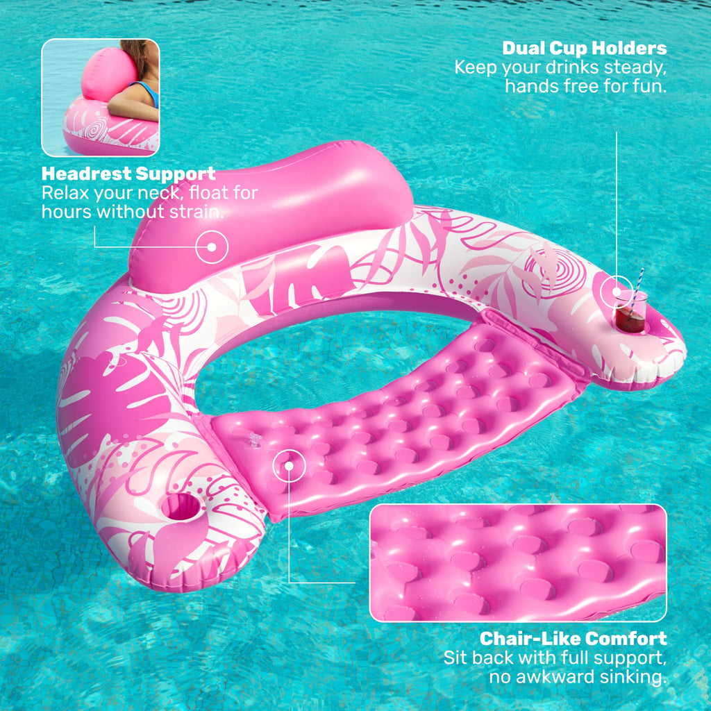Inflatable Pool Chairs with Cup Holders, 4 Pack M8274