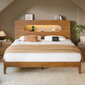 Queen Size Solid Wood Bed Frame with Storage Headboard, Brown S208