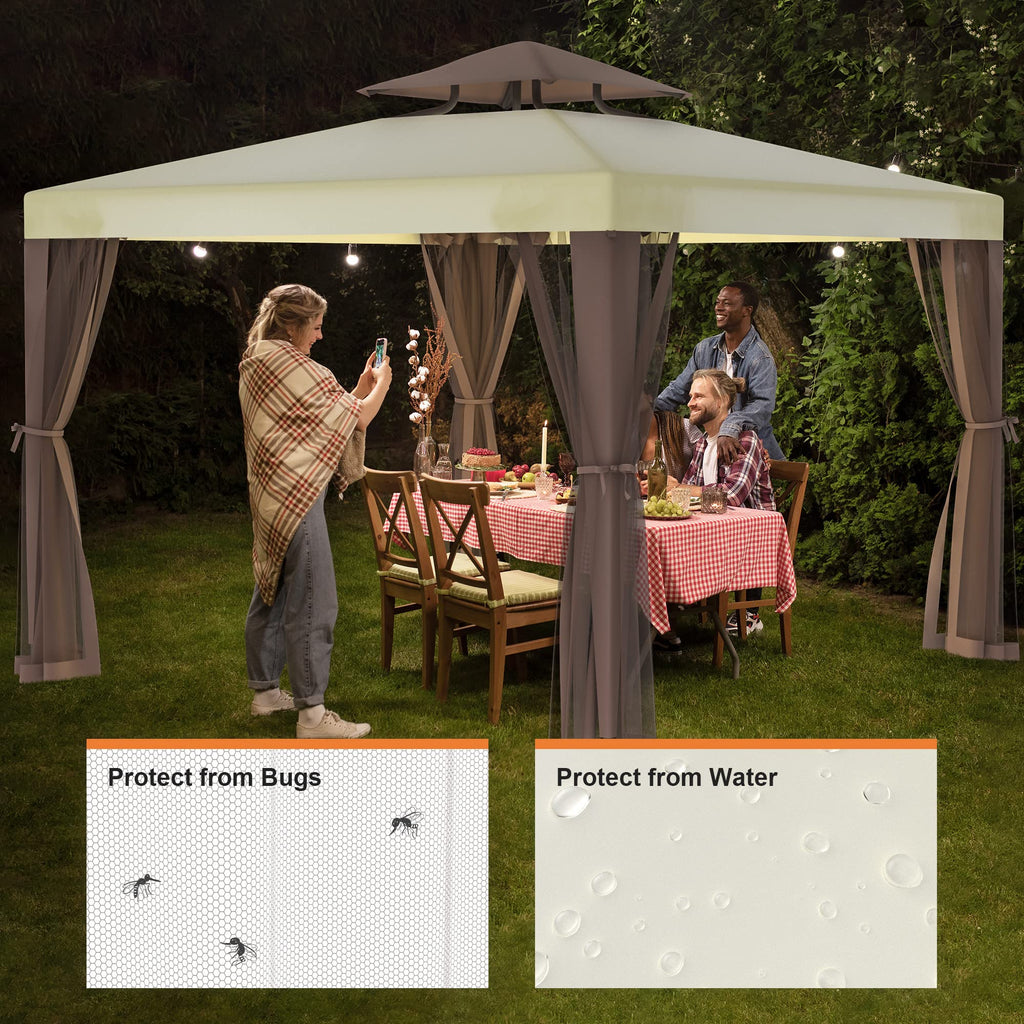 10'x10' Waterproof UV-Resistant 2-Tier Canopy Tent with Mosquito Netting L10420