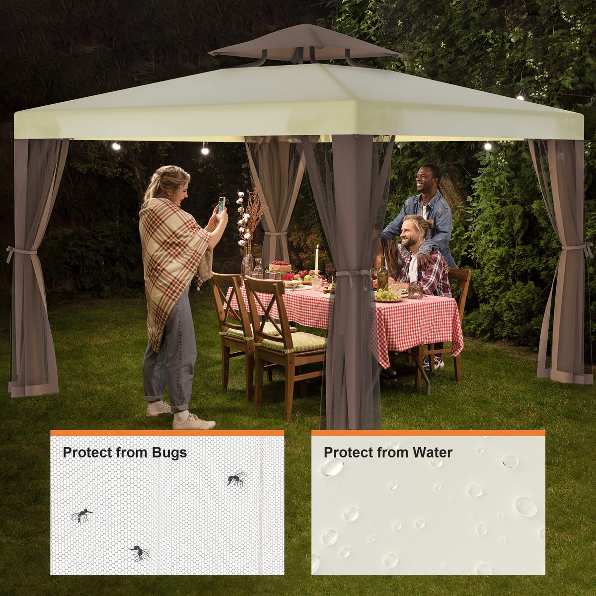 10'x10' Waterproof UV-Resistant 2-Tier Canopy Tent with Mosquito Netting L10420