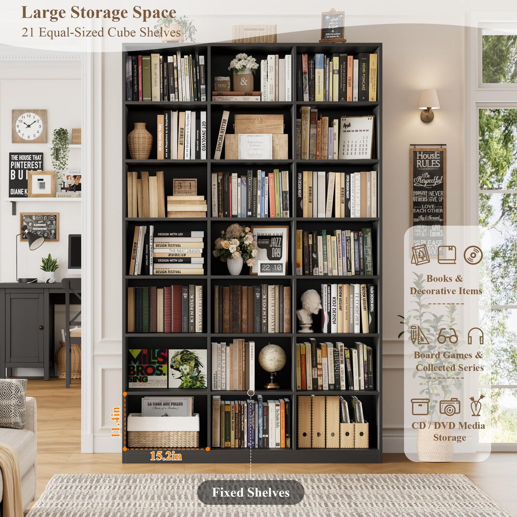 86" Triple Wide Black Bookshelf and Bookcase H364